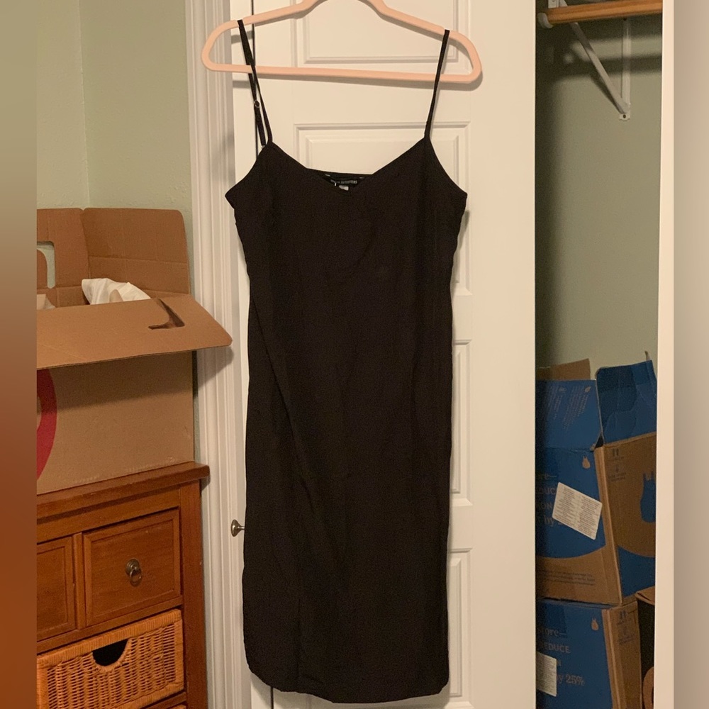 Black Midi Dress with Slit-Urban Outfiters